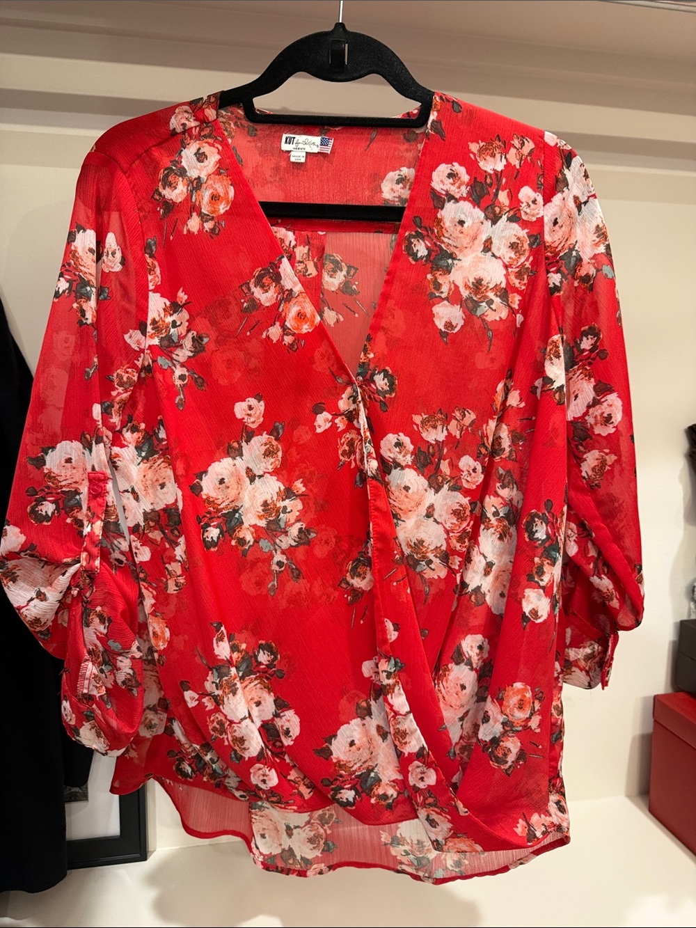 Kut from the Kloth Red Floral Wrap Blouse